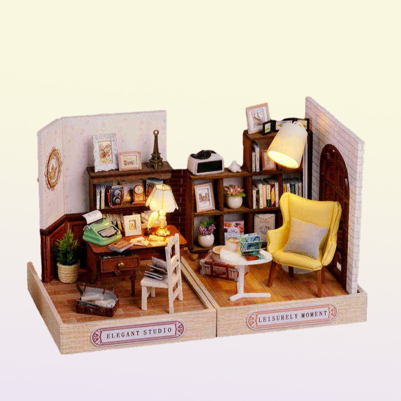 Kids Wooden Miniature Dollhouses Kit Gift Toys Roombox Doll House Furniture Box Theatre Toy For Birthday AA220325