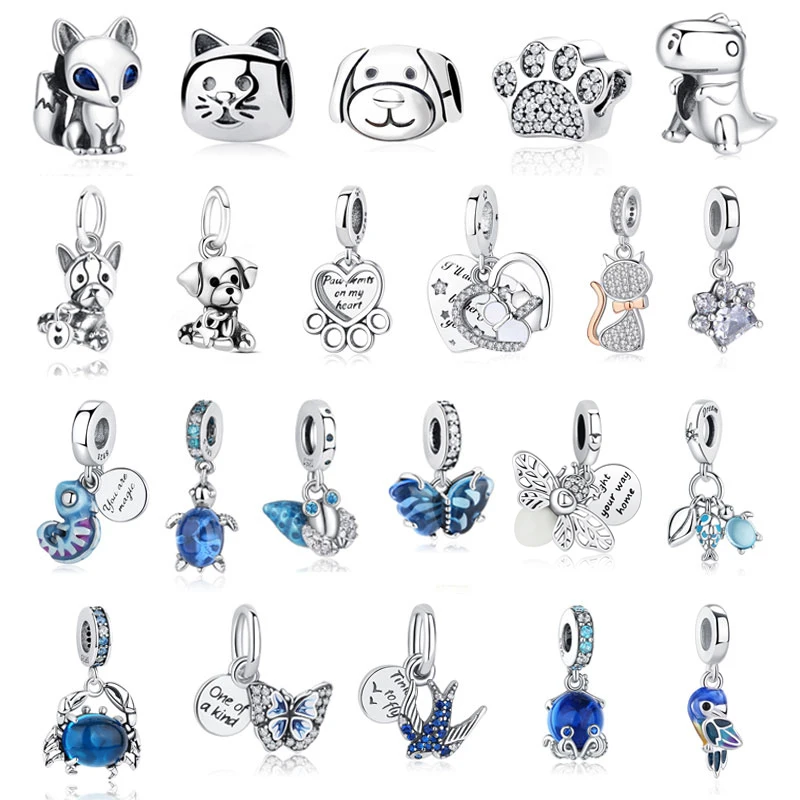 925 Sterling Silver Original Fashionable Charm Bead Love Dog Cat Claw Firefly Pendant Charm Suitable for Bracelet Women DIY Jewelry Free Shipping