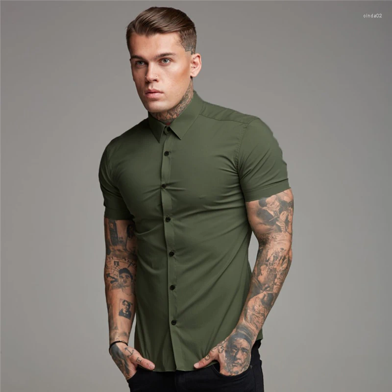 Men's Button Down Shirt, Polyester Short Sleeve Turn-Down Collar, Smart Casual Top, Green, Gray, Blue, Black, White, Red - Summer Fashion Trend