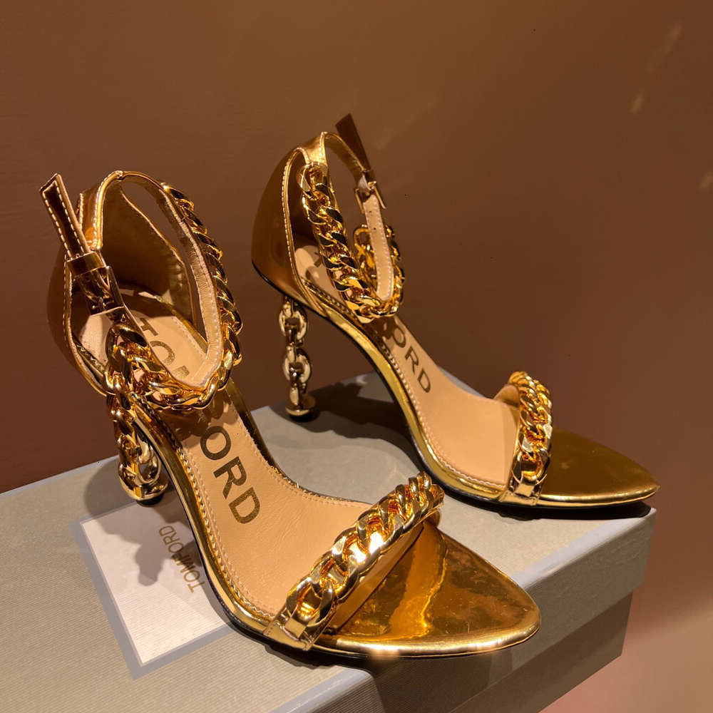 chain anklestrap heeled tom ford sandal stiletto heels women party evening shoe 105cm open toe metallic sculpturalheel mirror leather luxury designers fact m03v