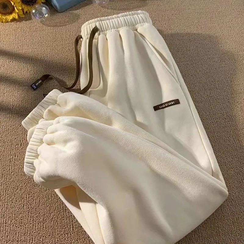 Rimocy Winter Thick Plush Sport Pants Women Drawstring Elastic Waist Harem Pants Woman Keep Warm Casual Sweatpants Ladies 231221