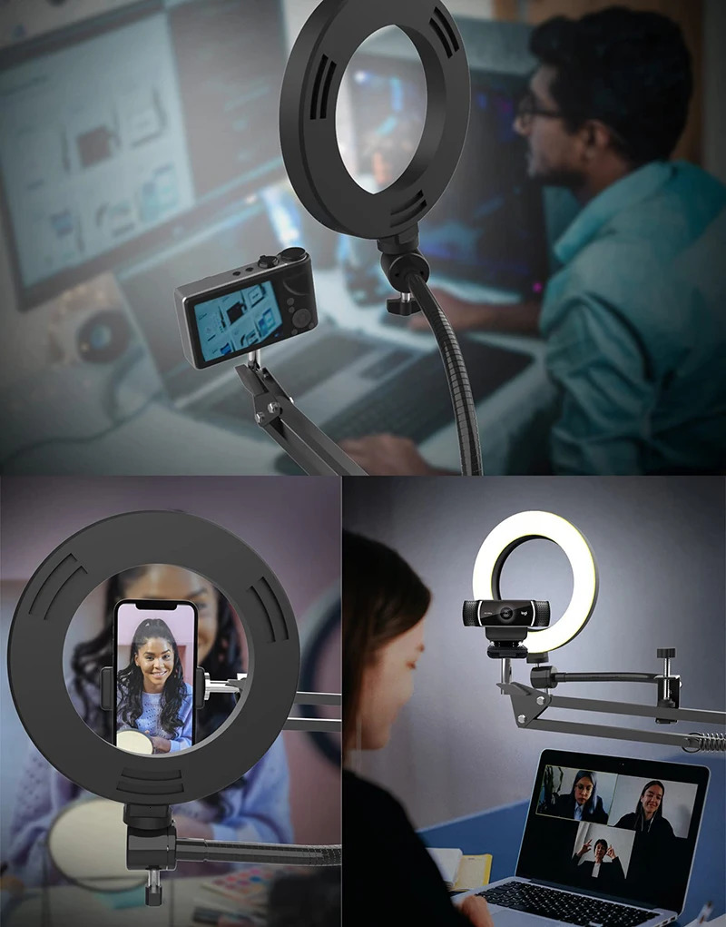 Overhead Tripod for Phone with Ring Light Desktop Cellphone Bracket for Video Shooting Table Mobile Mount for Filming Recording 231221