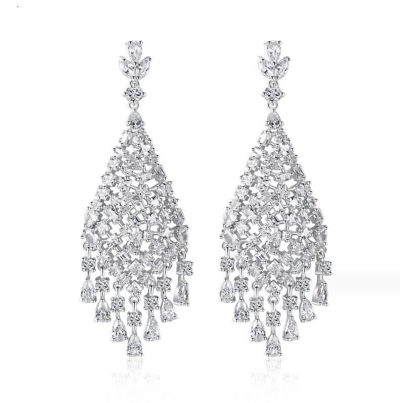Sparkling Luxury Dangle Earring Luxury Jewelry 18K White Gold Fill Water Drop 5A Cubic Zircon CZ Diamond Gemstones Party Women Wedding Bridal Tassels 