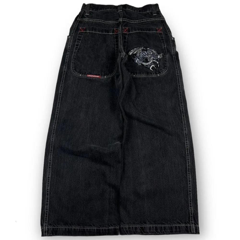 JNCO Jeans Y2K Mens Streetwear Hip Hop Cartoon Graphic Baggy Jeans Black Pants Retro Harajuku Gothic High Waisted Wide Trouser 231221