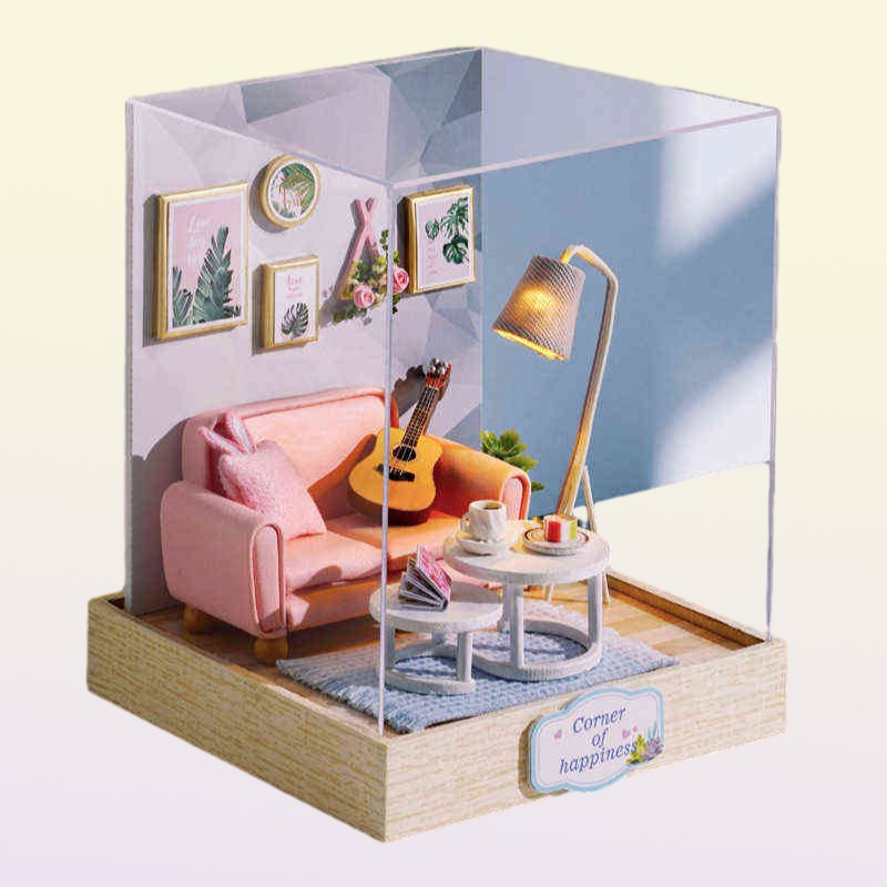 Kids Wooden Miniature Dollhouses Kit Gift Toys Roombox Doll House Furniture Box Theatre Toy For Birthday AA220325
