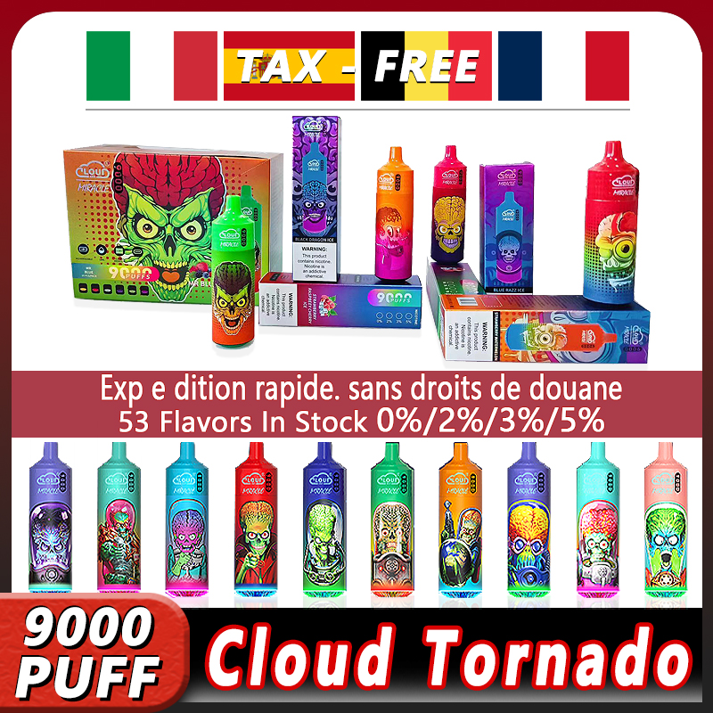 Original cloudbar Puff 9000Disposable e-cigarette Optional 0% 2% 3% 5% concentration 9K ports can be pumped Fume oil content 18ML Variety of flavors Partial no tax