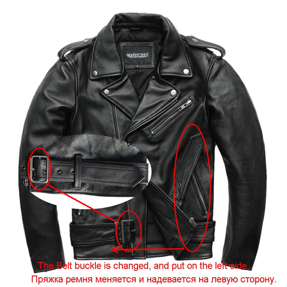 MAPLESTEED Classical Motorcycle Jackets Men Leather Jacket 100% Natural Cowhide Thick Moto Jacket Winter Sleeve 61-69cm 8XL M192 231221