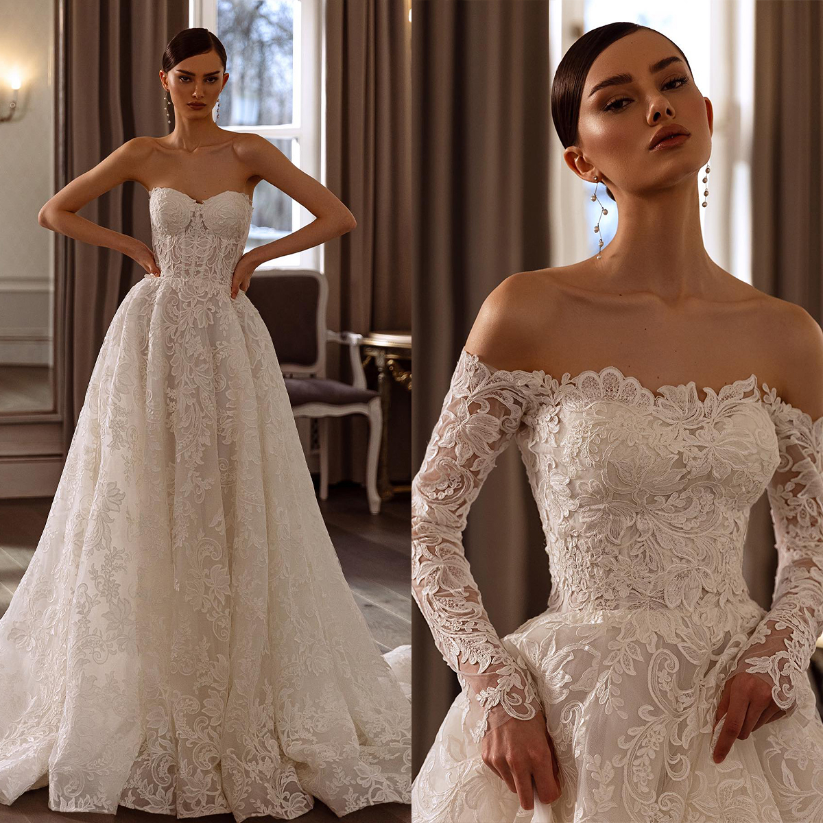 Boho Lace Wedding Dresses Off Shoulder Long Sleeve A e Bridal Gowns Vestido Novia Backless Beach Summer Bride Dress 2 Pieces