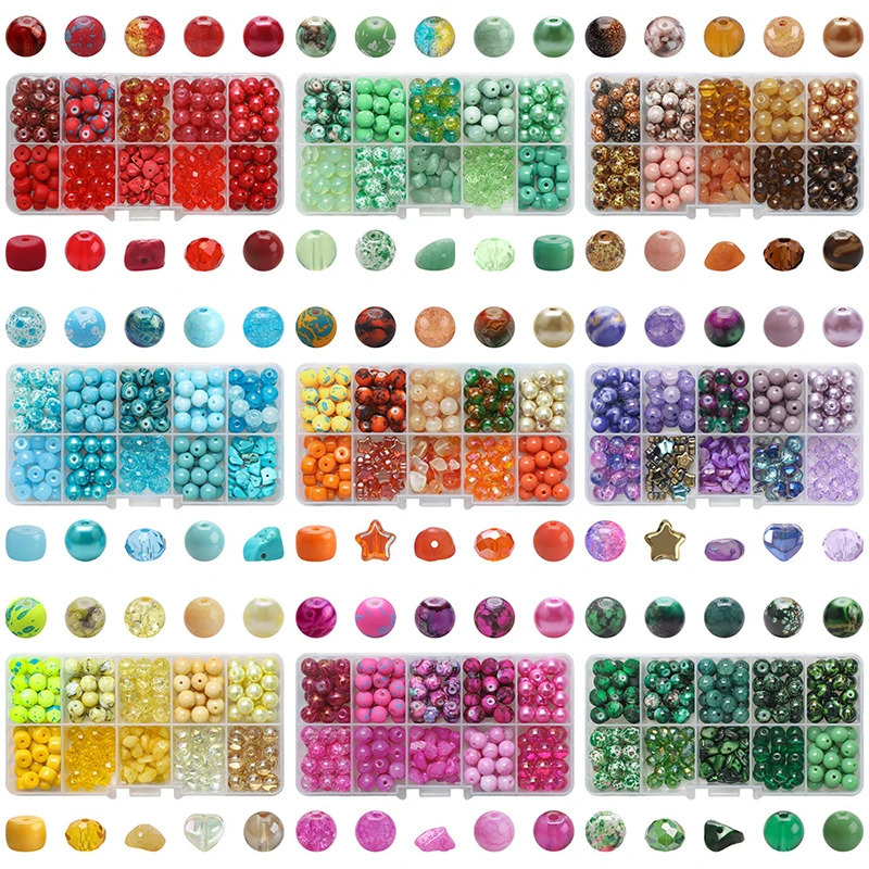 200Pcs Mix Shape Glass Beads Kit Multicolor Crack Crystal Bead Set Loose Spacer for Jewelry Making DIY Bracelet Necklace 231221