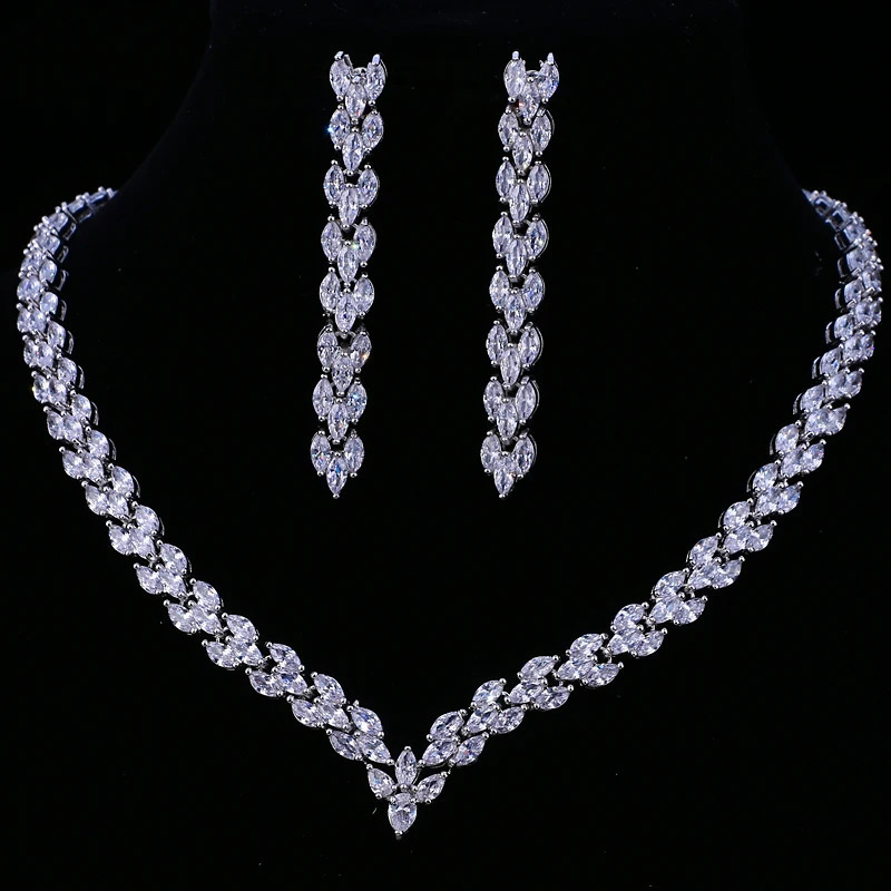 Emmaya Exquisite Cubic Zirconia Wedding Party Jewelry Set Gold Color High Quality CZ Bridal Necklace Earring 231221