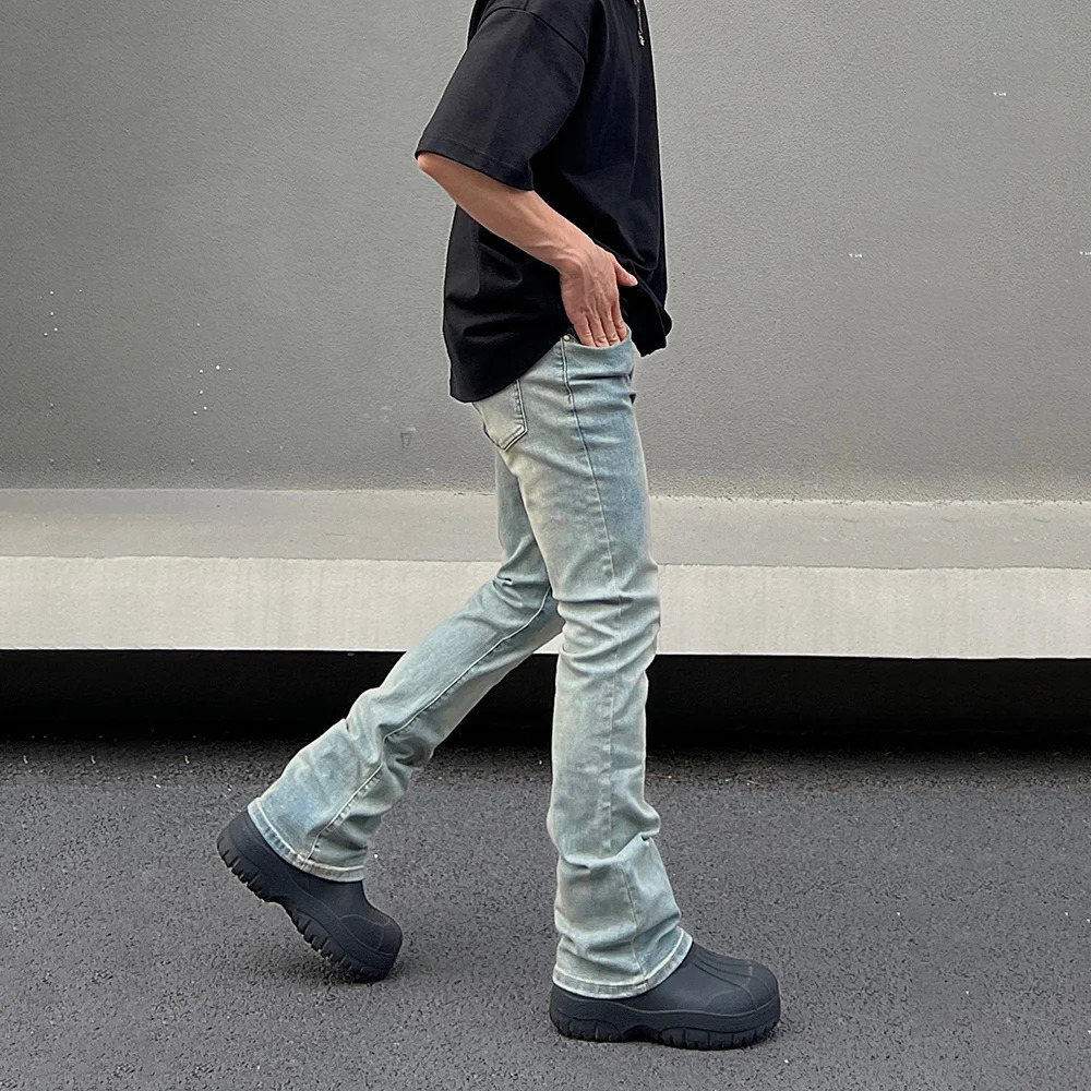 Skinny Jeans Men Streetwear Solid Color Simple Vintage Slim Autumn Vaqueros Flared Trousers Street Summer Y2k Fit Denim Pants 231221