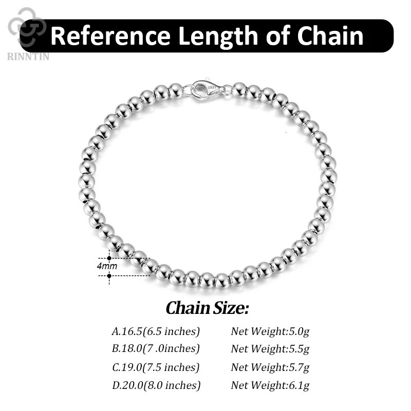 Charm Bracelets Rinntin 14K Gold 925 Sterling Silver 4mm Bead Ball Strand Chain Bracelet for Women Trendy Handmade Bracelets Jewelry SB103 231222