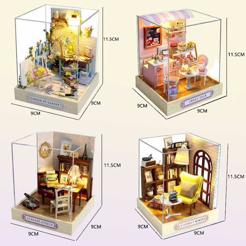 Kids Wooden Miniature Dollhouses Kit Gift Toys Roombox Doll House Furniture Box Theatre Toy For Birthday AA220325