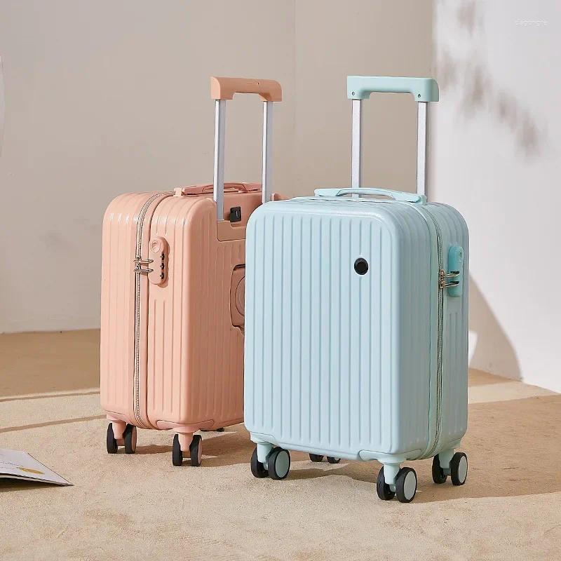 Suitcases 18 Inch Travel Suitcase Multifunctional Boarding Box Student Trolley Password Case Rolling Luggage Bag With Cup Holder