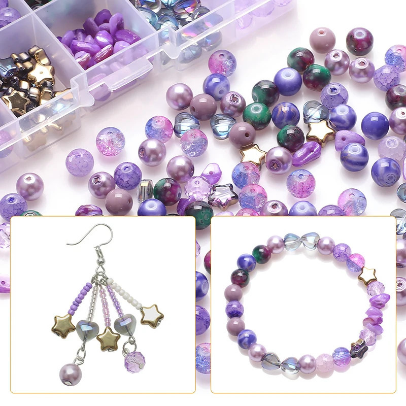 200Pcs Mix Shape Glass Beads Kit Multicolor Crack Crystal Bead Set Loose Spacer for Jewelry Making DIY Bracelet Necklace 231221