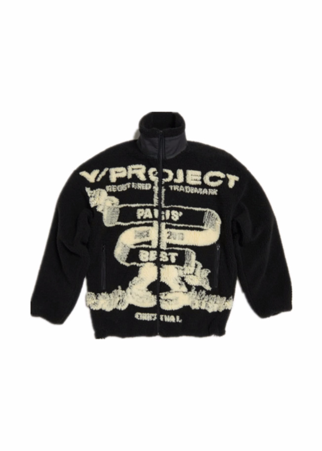Y/Project 23FW Show Style Patch Embroidered Lambhair Jacket With Washed Loose Jacket Cotton Jacket Bomber