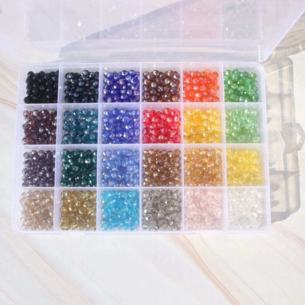 1 Box 24 Color Mix Glass Beads Round Loose DIY Bracelet Earrings Charms Necklace For Jewelry Making 231221