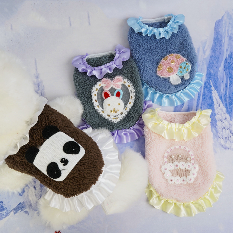 Small Dogs Girl Dresses Fall Puppy Sweater Dress with Lace Hem Winter Warm Fleece Pets Sweaters for Girls Pet Clothes XXS Pink Dog Coats A897