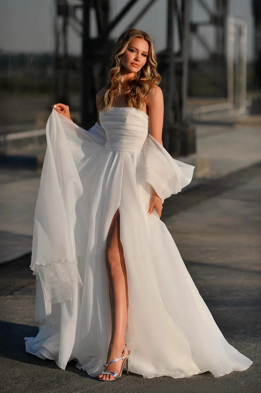 New Arrival A-Line Wedding Dress Women 2024 Off the Shoulder Pleats Beading Backless Side Slit Organza Bridal Bride Gown Vestido De Novia