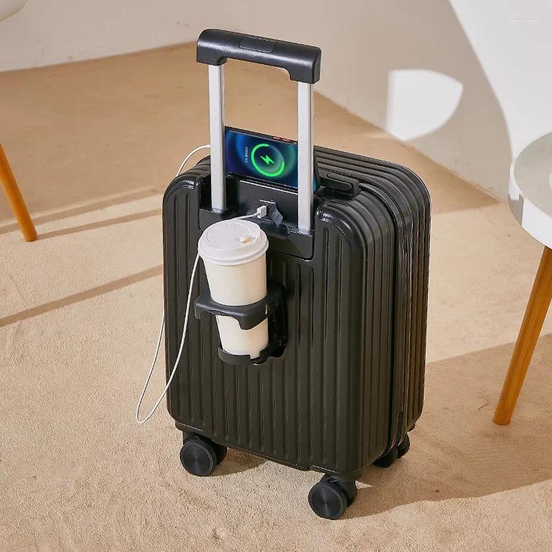 Suitcases 18 Inch Travel Suitcase Multifunctional Boarding Box Student Trolley Password Case Rolling Luggage Bag With Cup Holder