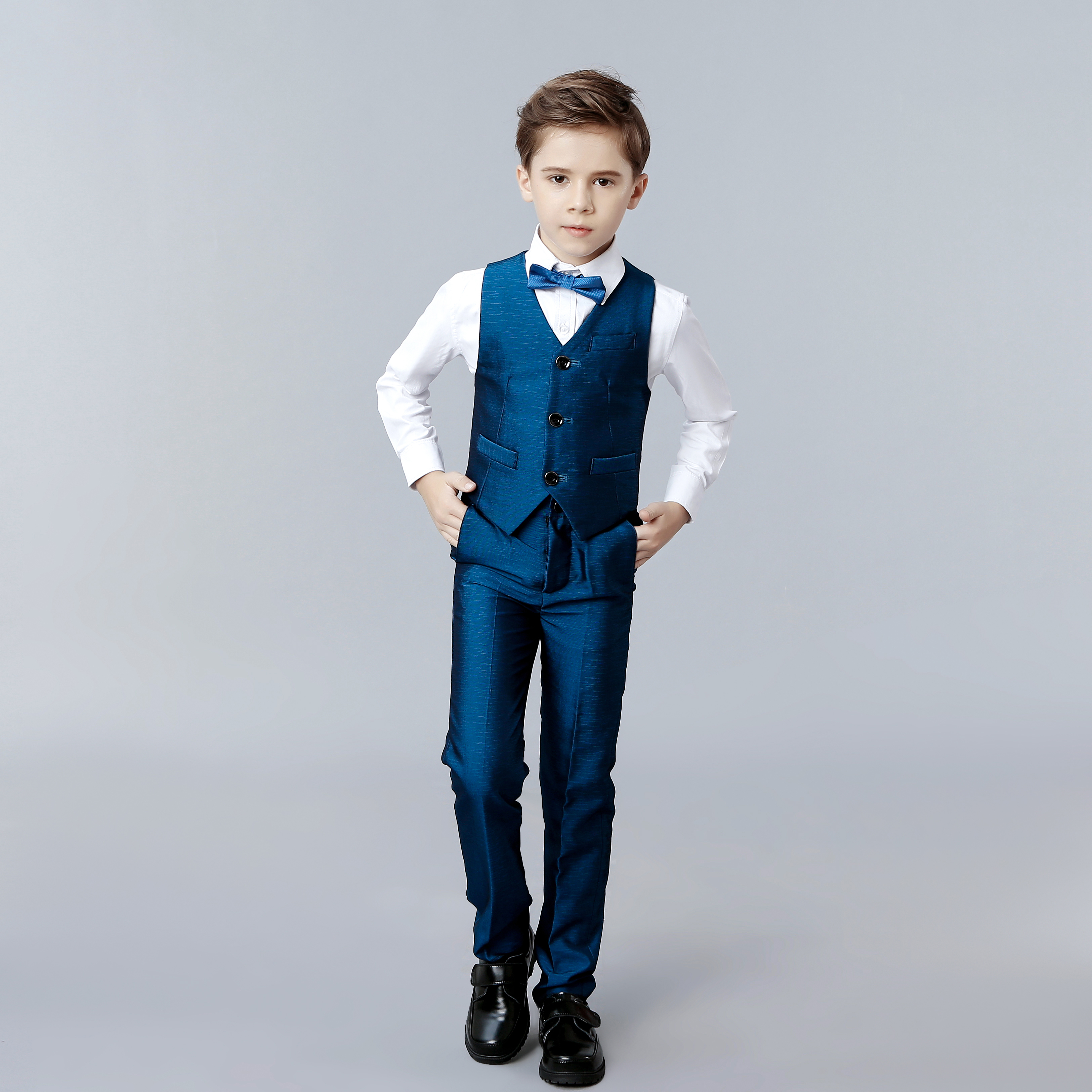 Spring Blue Boy Suits Little Kids Dinner Tuxedos For Wedding Party Prom Birthday Wear Jacket Pants Vest