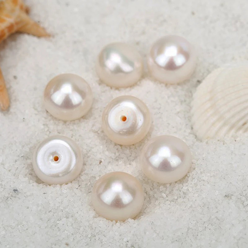 Zhuji Supplier 3A White Button Pearl 354mm Cultured Loose Freshwater Pearls With Half Hole 231221