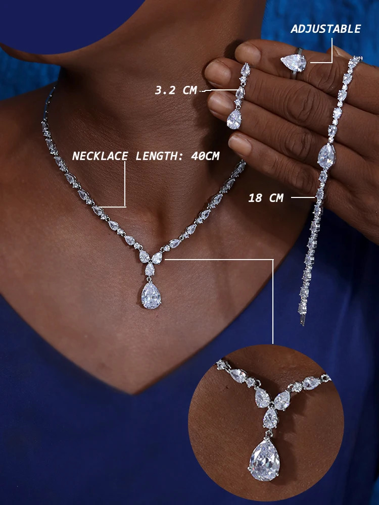 ASNORA High Quality Cubic Zirconia Bridal Wedding Jewelry Water Drop Necklace Lady Pendant Four Piece Set Party Accessories 231221