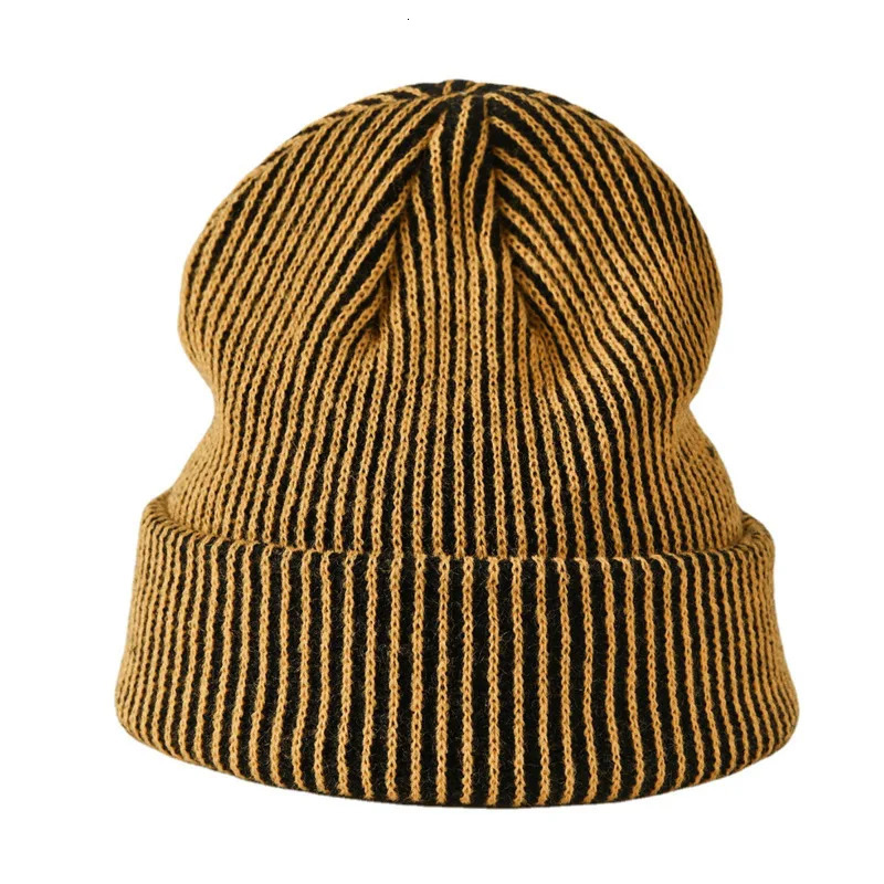 Winter Outdoor Wool Striped Knit Cap Men's And Women's Cycling Ear Protection Warm Curled Hat 231222