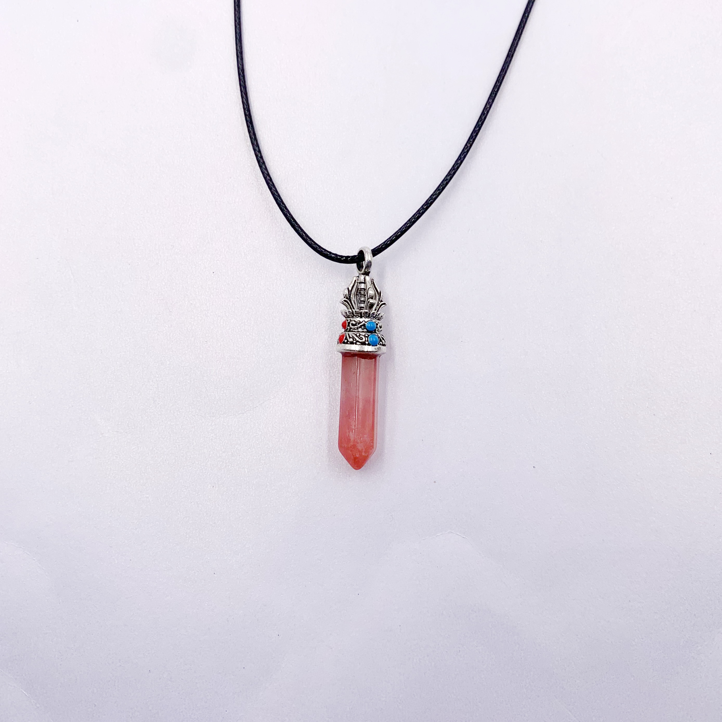 Bohemian Style Rose Quartz Crystal Chakra Crown Pendant Necklace with Silver Chain - Minimalist Gemstone Accessory