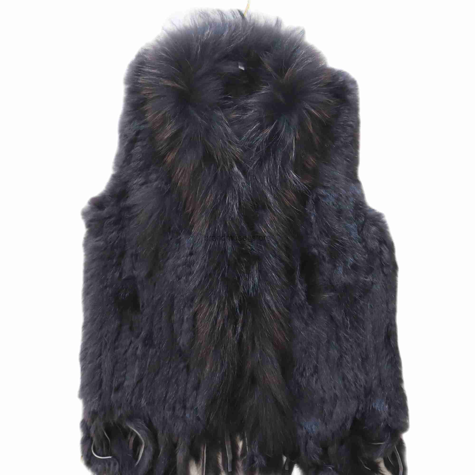 Women's Vests Factory Customized 2021 Fashion Real Rabbit Fur Tassel Vest High-end Women Knitted Sleeveless Vests Natural Raccoon Fur Jacket J231