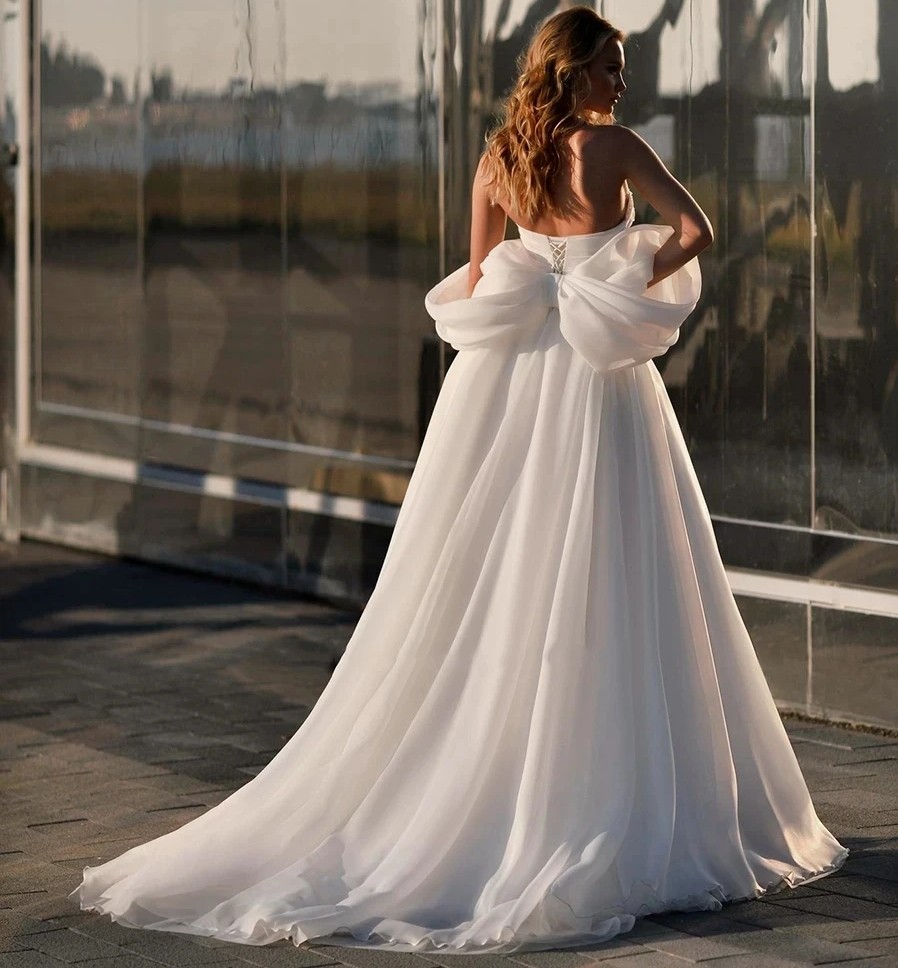 New Arrival A-Line Wedding Dress Women 2024 Off the Shoulder Pleats Beading Backless Side Slit Organza Bridal Bride Gown Vestido De Novia