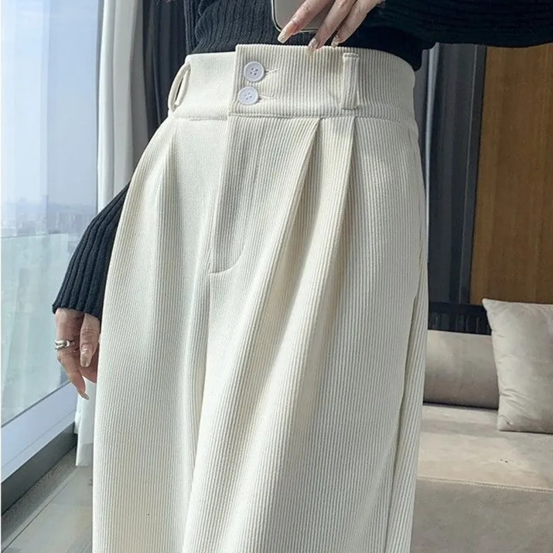 Korean Fashion Women's Pants Winter Plus Velvet Wide Leg Pants Casual Woman Pant High Waist Straight Women Loose Trousers 231221