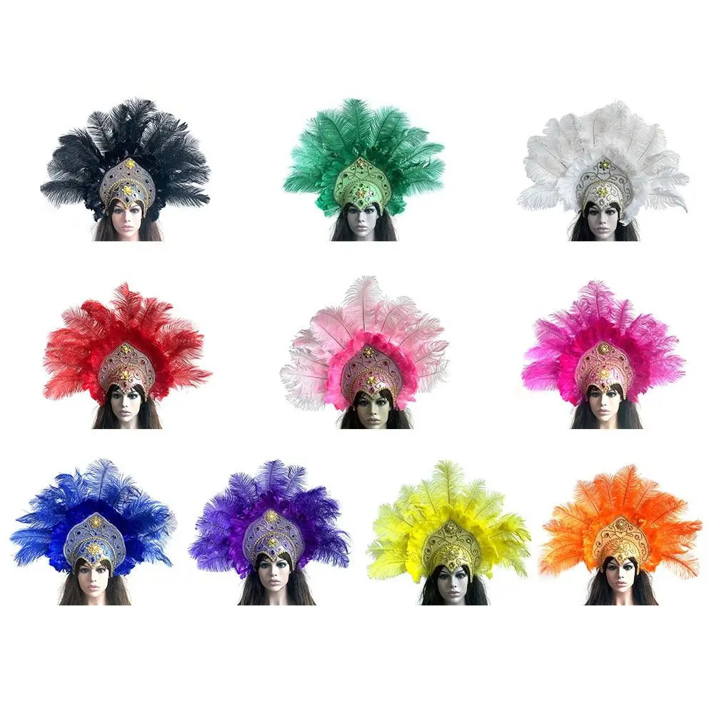 Women Brazil Carnival Party Feather Headdress Headpiece Crown Headband for Halloween 231221
