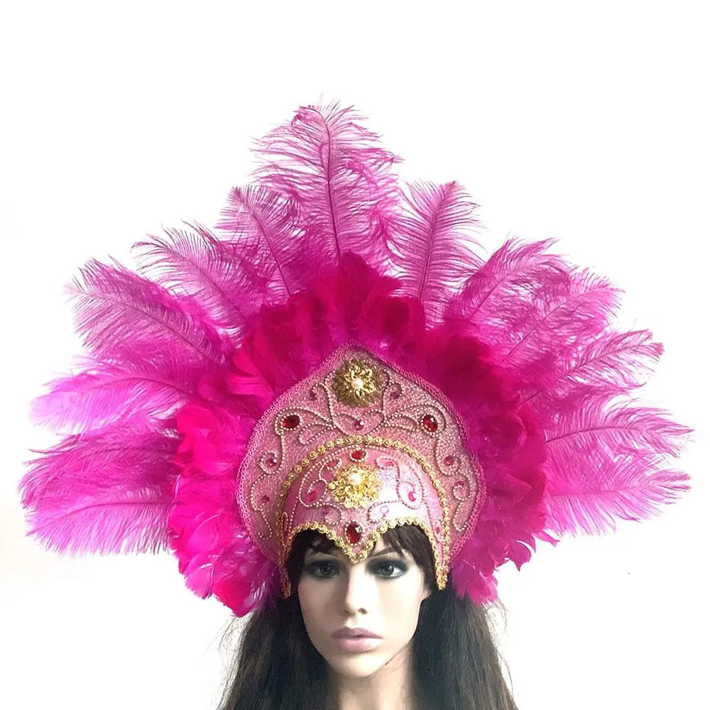 Women Brazil Carnival Party Feather Headdress Headpiece Crown Headband for Halloween 231221