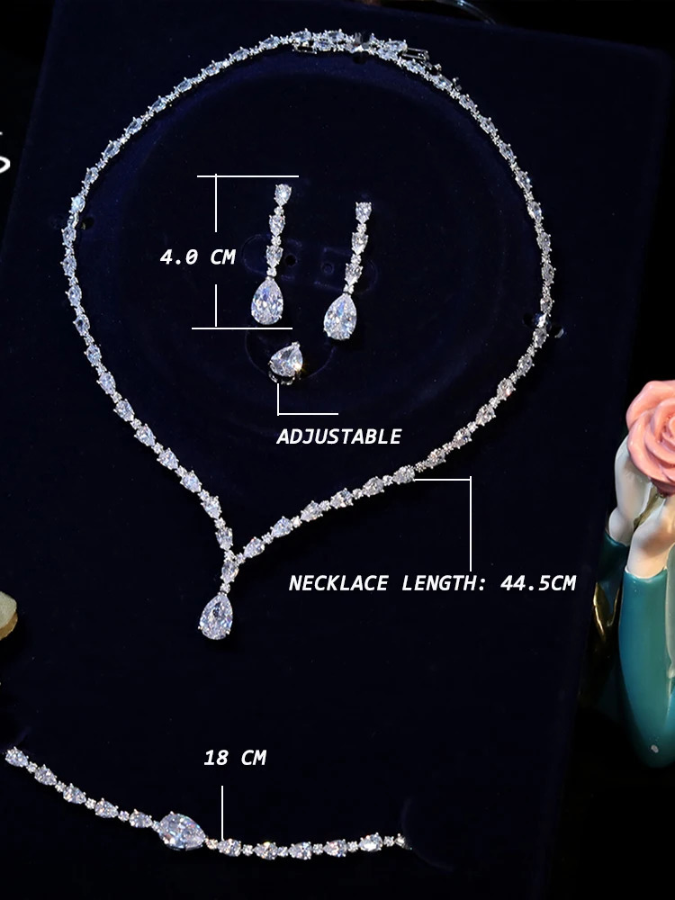 ASNORA High Quality Cubic Zirconia Bridal Wedding Jewelry Water Drop Necklace Lady Pendant Four Piece Set Party Accessories 231221