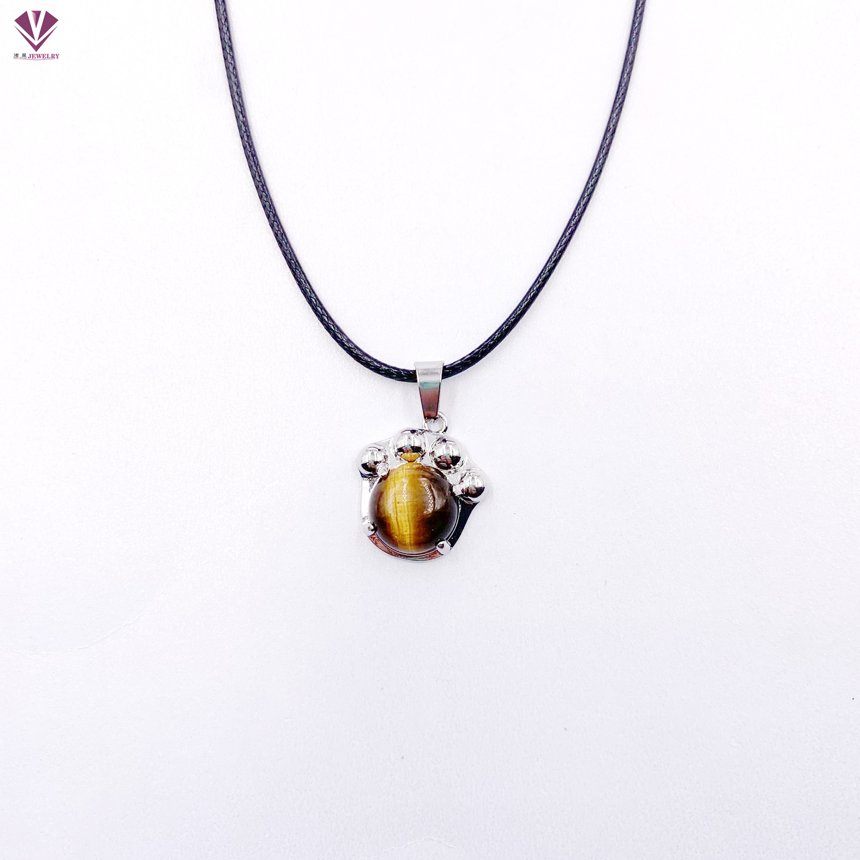 Women's Therapeutic Crystal Necklace - Natural Stone Seven Chakra Copper Pendant with Cat Palm Symbol