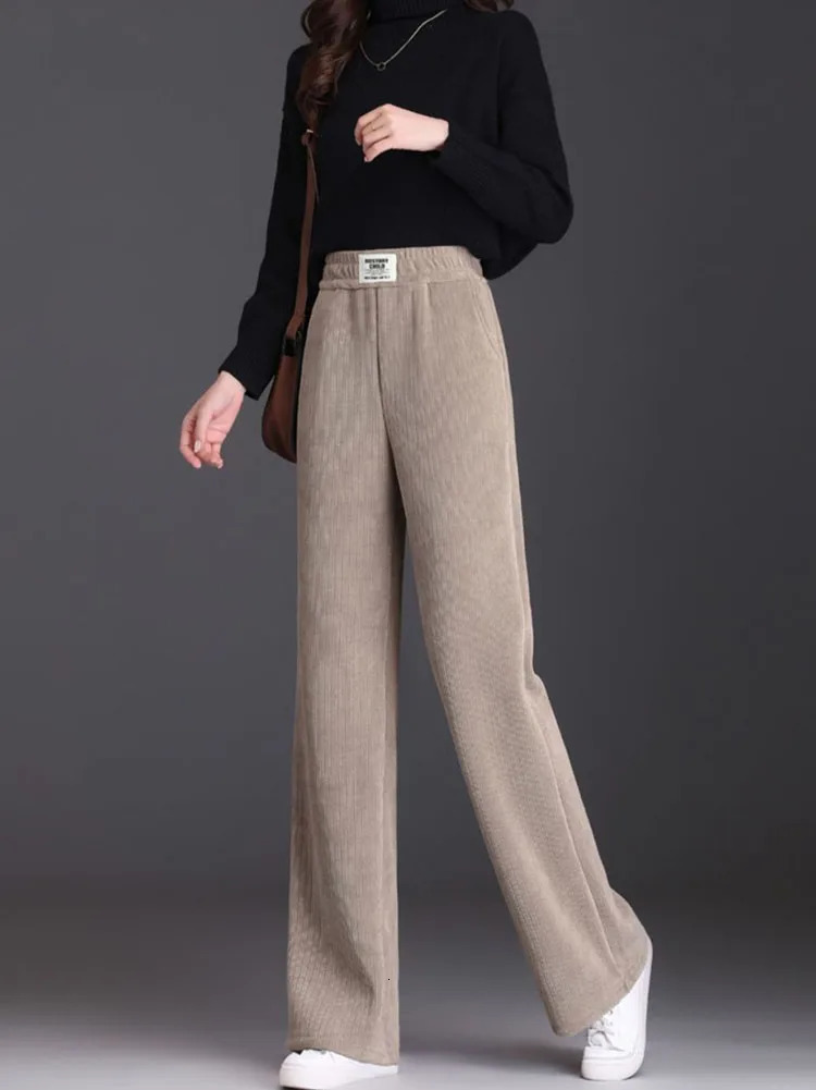 Winter High Waist Fleece Lined Wide Leg Pants Womens Casual Thicken Warm Baggy Sweatpants Korean Lamb Fluff Straight Pantalones 231221
