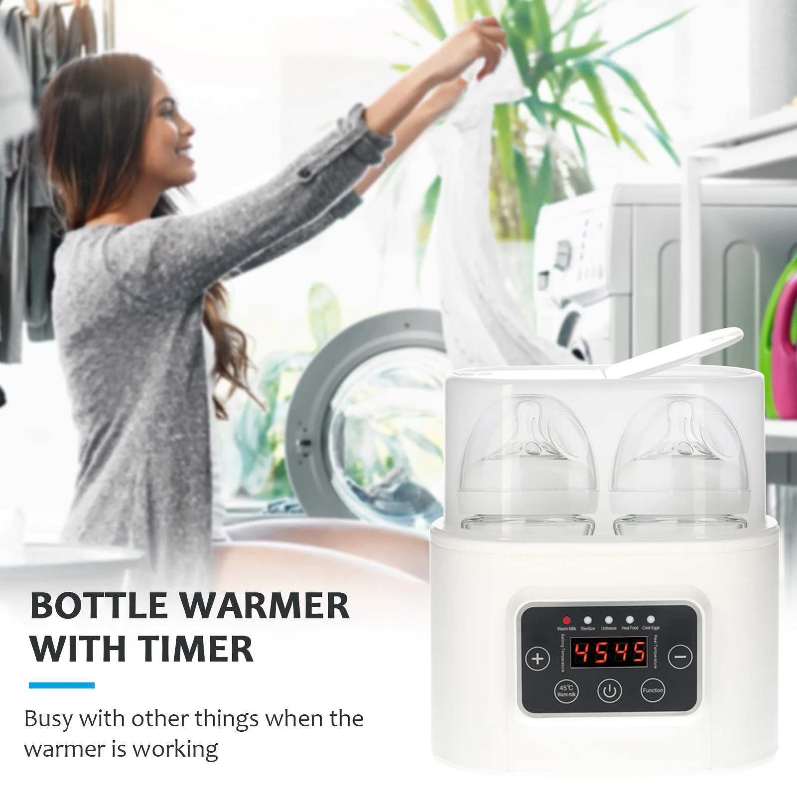 Baby Bottle Warmer 5-in-1 Digital Baby Food Heater with Timer Digital Display Double Bottle Steam Sterilizer Defrosting US PLUG 231222