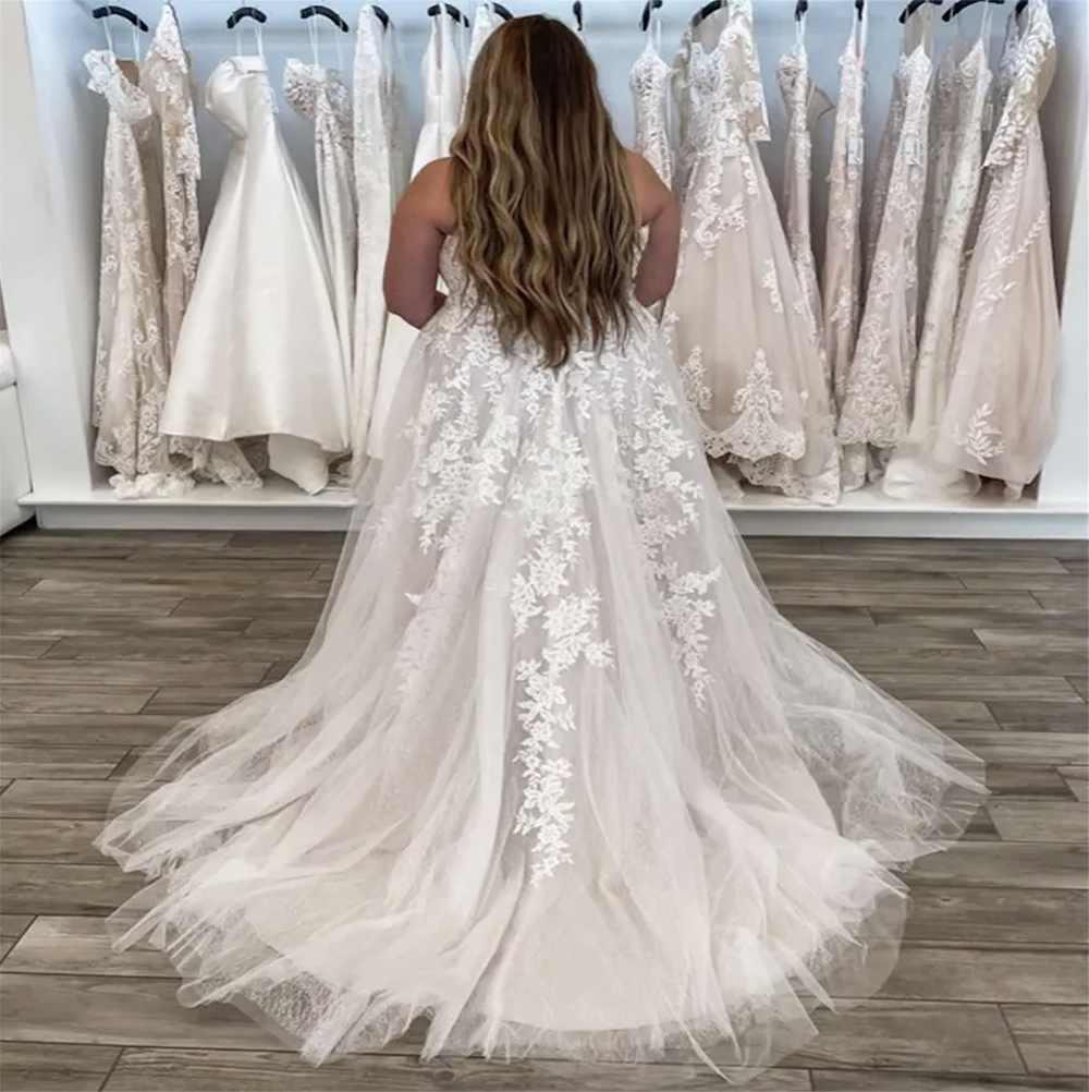 Plus Size Boho Wedding Sweetheart Appliques Lace Bride Elegant Women Country Civil Beach Bridal Dress Vestios Novias Robe De Mariage