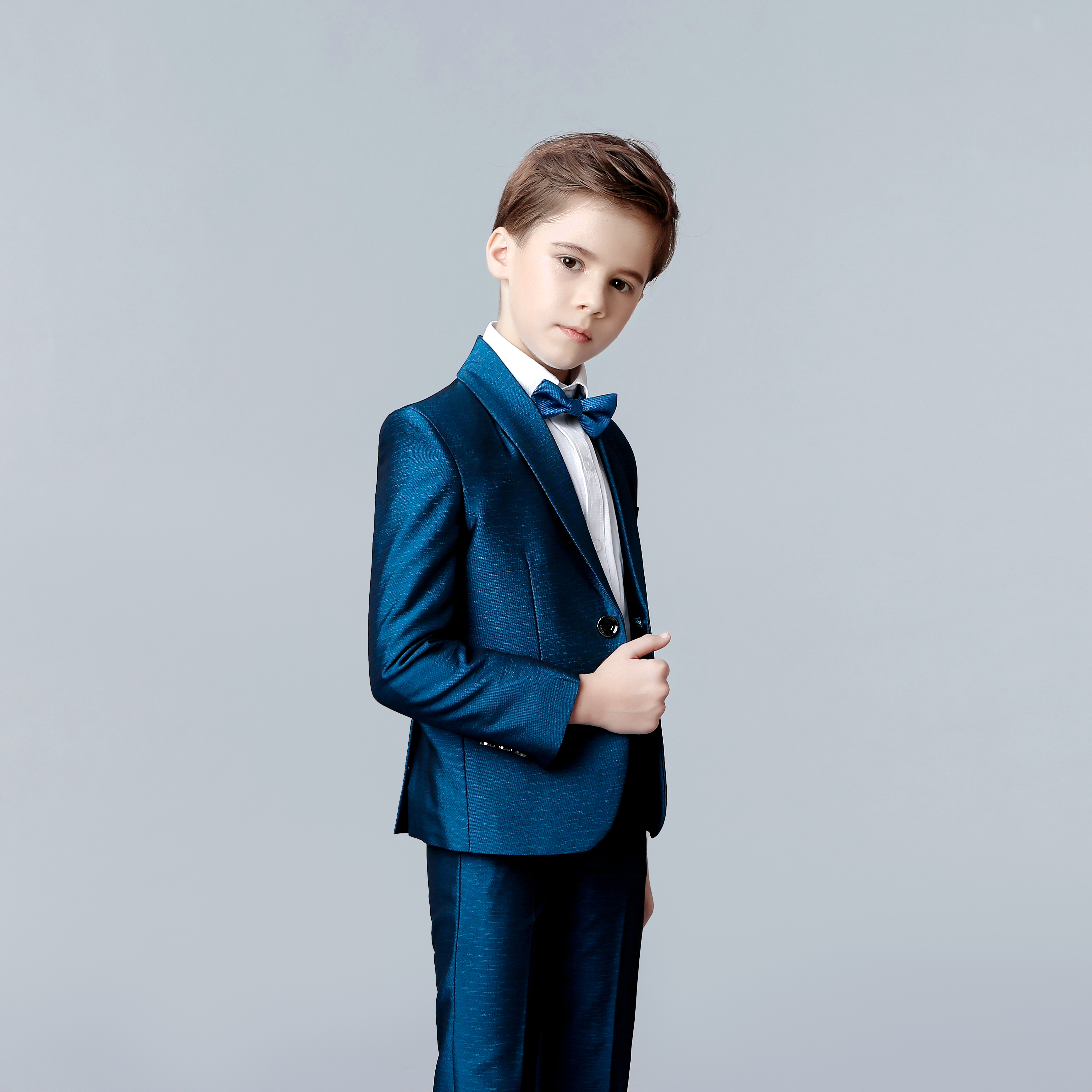 Spring Blue Boy Suits Little Kids Dinner Tuxedos For Wedding Party Prom Birthday Wear Jacket Pants Vest