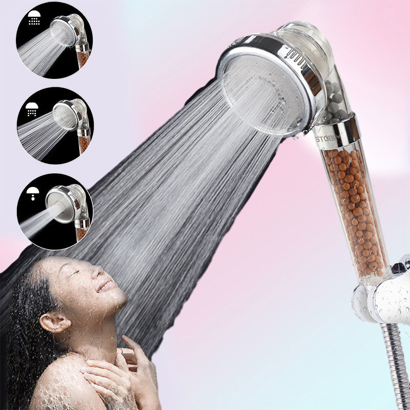 3 Function Adjustable Jetting Shower Head Bathroom High Pressure Water Saving Handheld Anion Filtered Rainfall Spa Shower Heads SH6385364