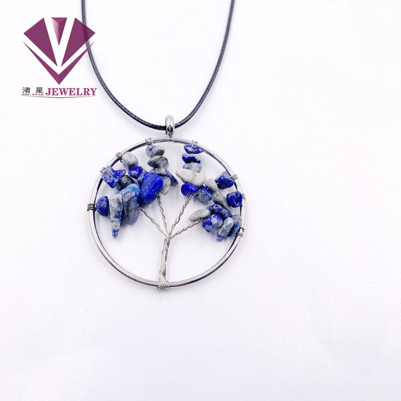 Women's Colorful Tree of Life Pendant Necklace Featuring Rainbow Quartz and Amethyst
