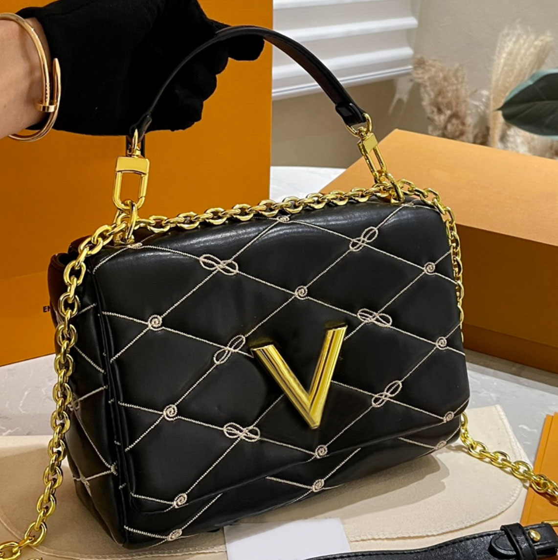 Designer bags fashion handbag paired with diamond grid embroidered chain cross body luxury women's 5A top-level shoulder bags