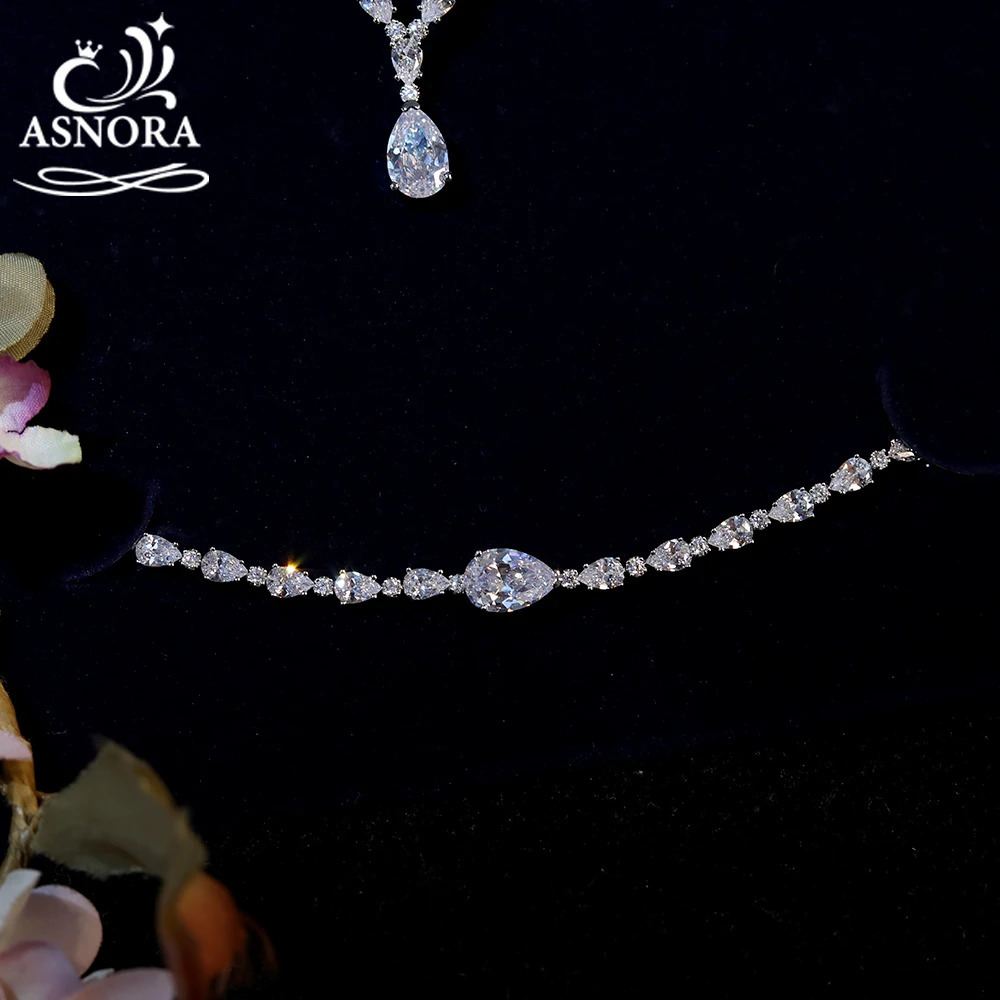 ASNORA High Quality Cubic Zirconia Bridal Wedding Jewelry Water Drop Necklace Lady Pendant Four Piece Set Party Accessories 231221