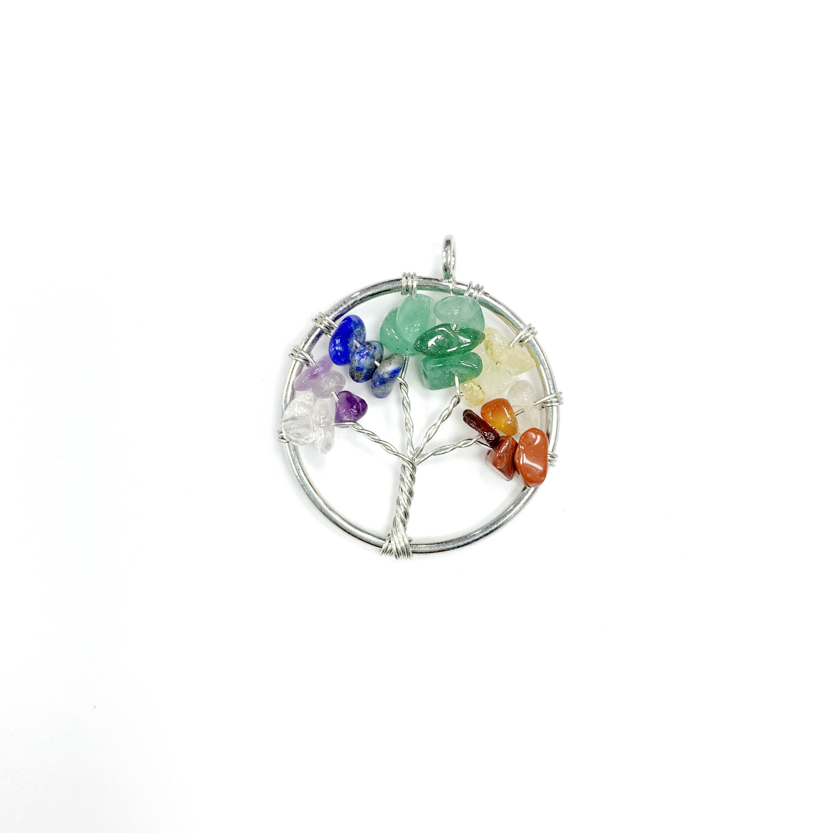 Women's Colorful Tree of Life Pendant Necklace Featuring Rainbow Quartz and Amethyst