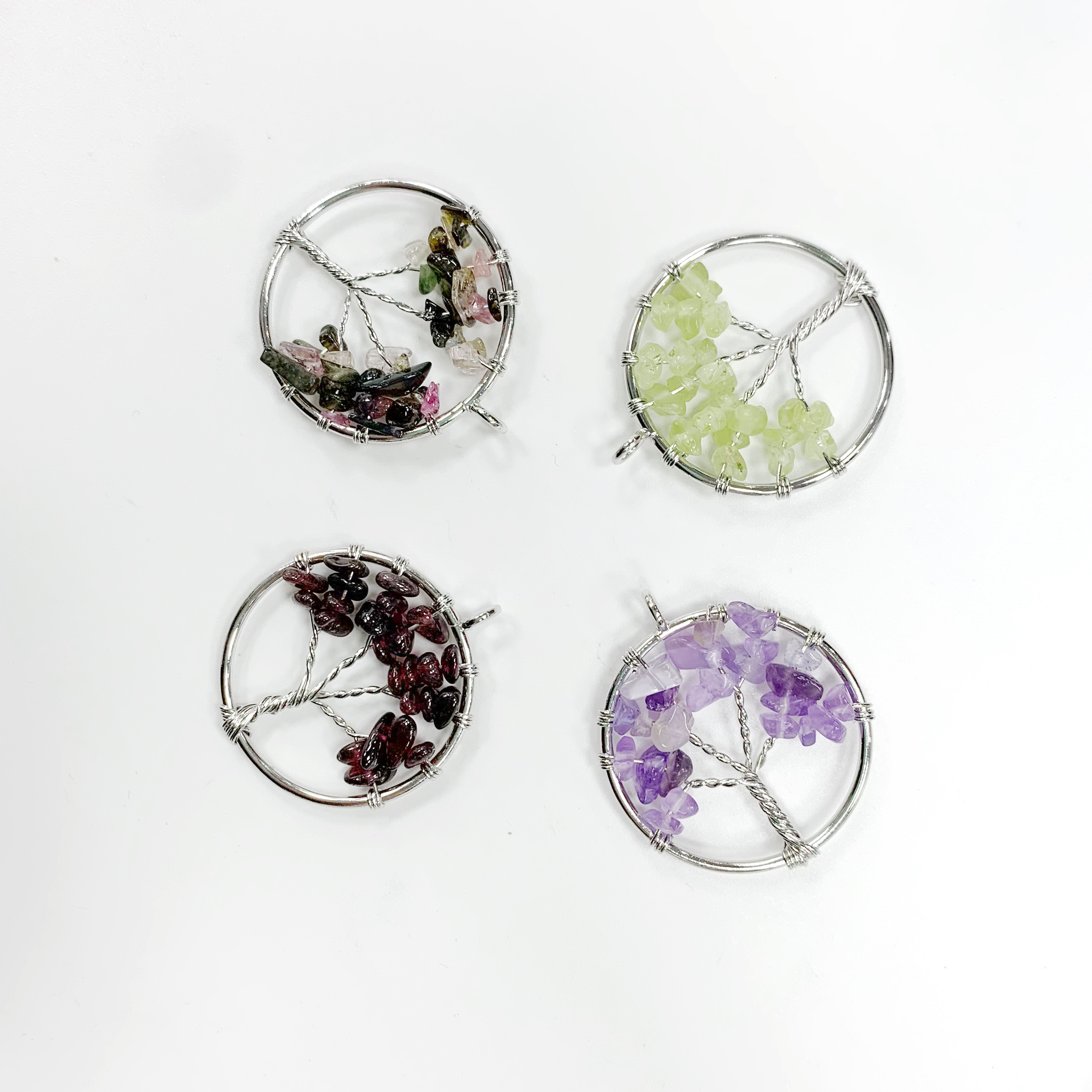 Women's Colorful Tree of Life Pendant Necklace Featuring Rainbow Quartz and Amethyst