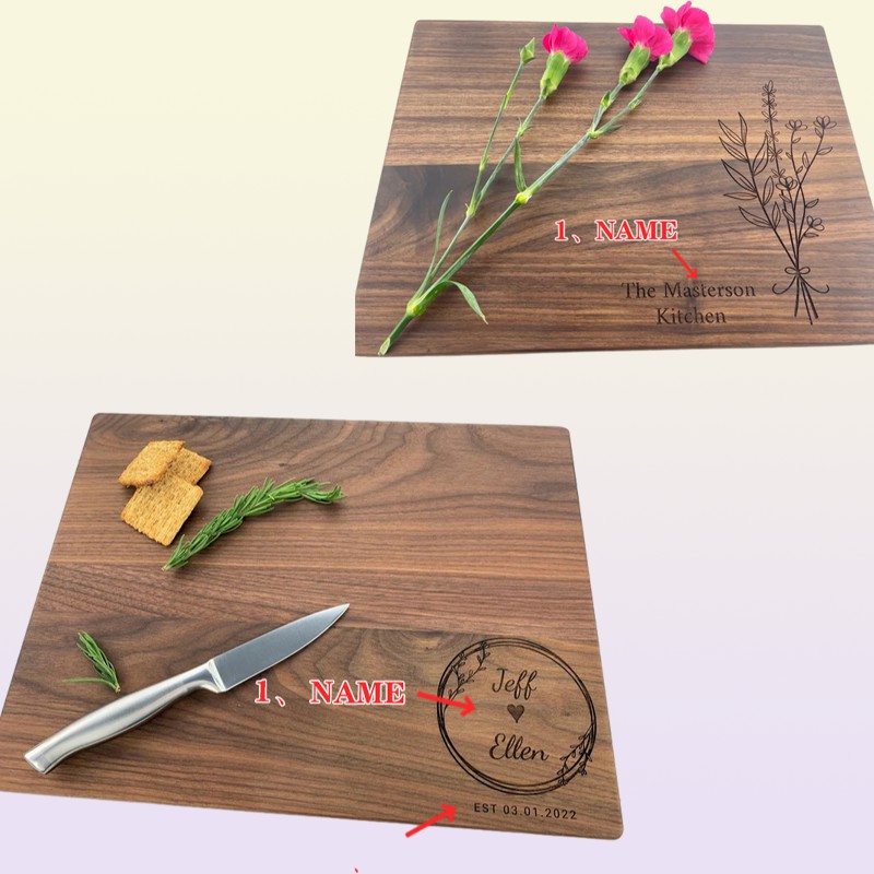 Personalized Custom Text Engraving Walnut Cutting Board Kitchen Supplies 220621