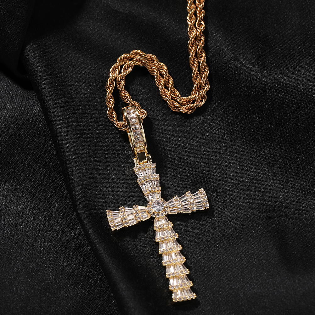 Hip Hop Multilayer Cross Pendant Necklace Full 5A Zircon Cool Men 18k Real Gold Plated Religion Jewelry