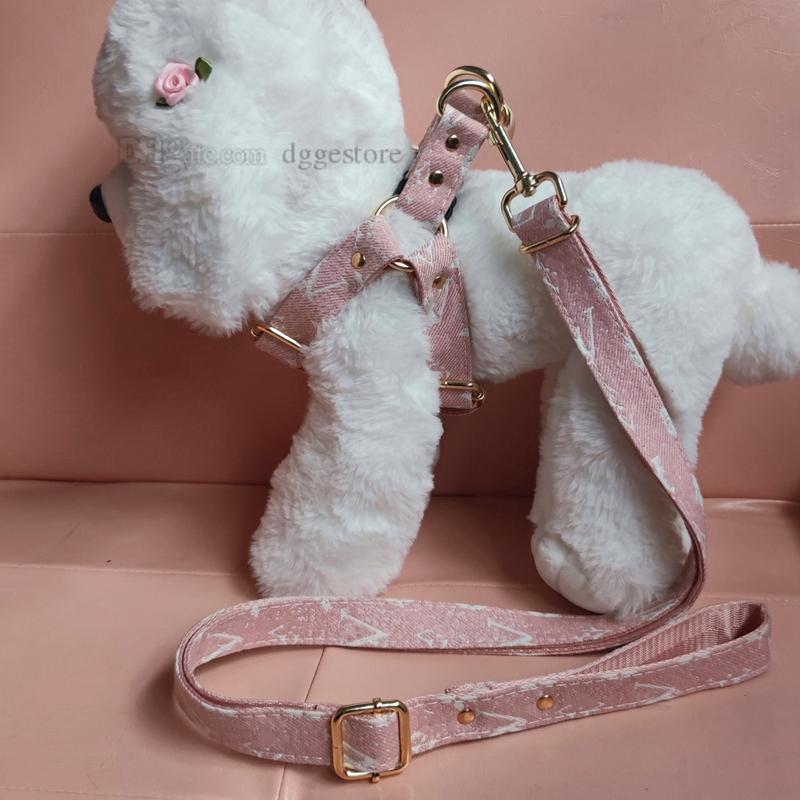 Designer Dog Harness Set No Pull Pet Adjustable Back Clip Halter Basic Collar Heavy Duty 5.5FT Anti-Twist Leash for Small Medium Large Dogs L Pink B18