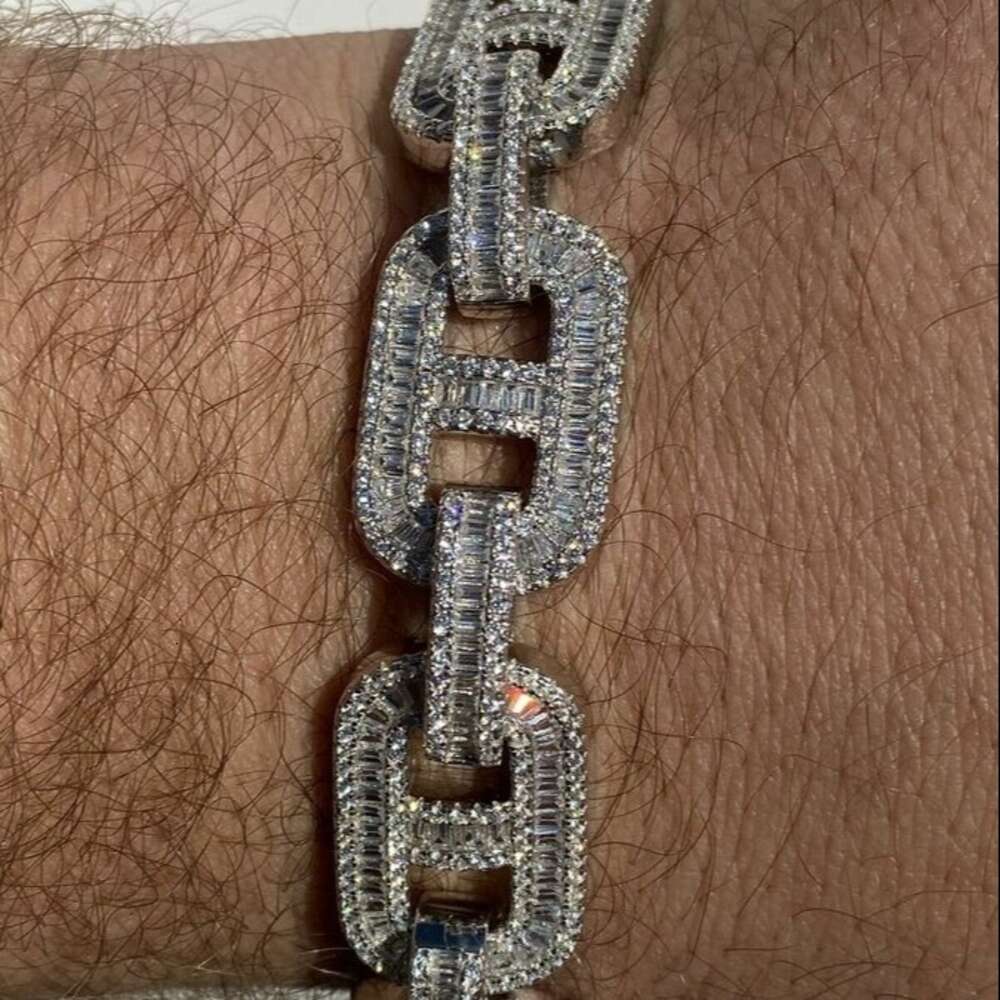Ice out chain bracelet moissanite chain Vvs Cuban Chain Link Baguette Moissanite Diamond Mariner